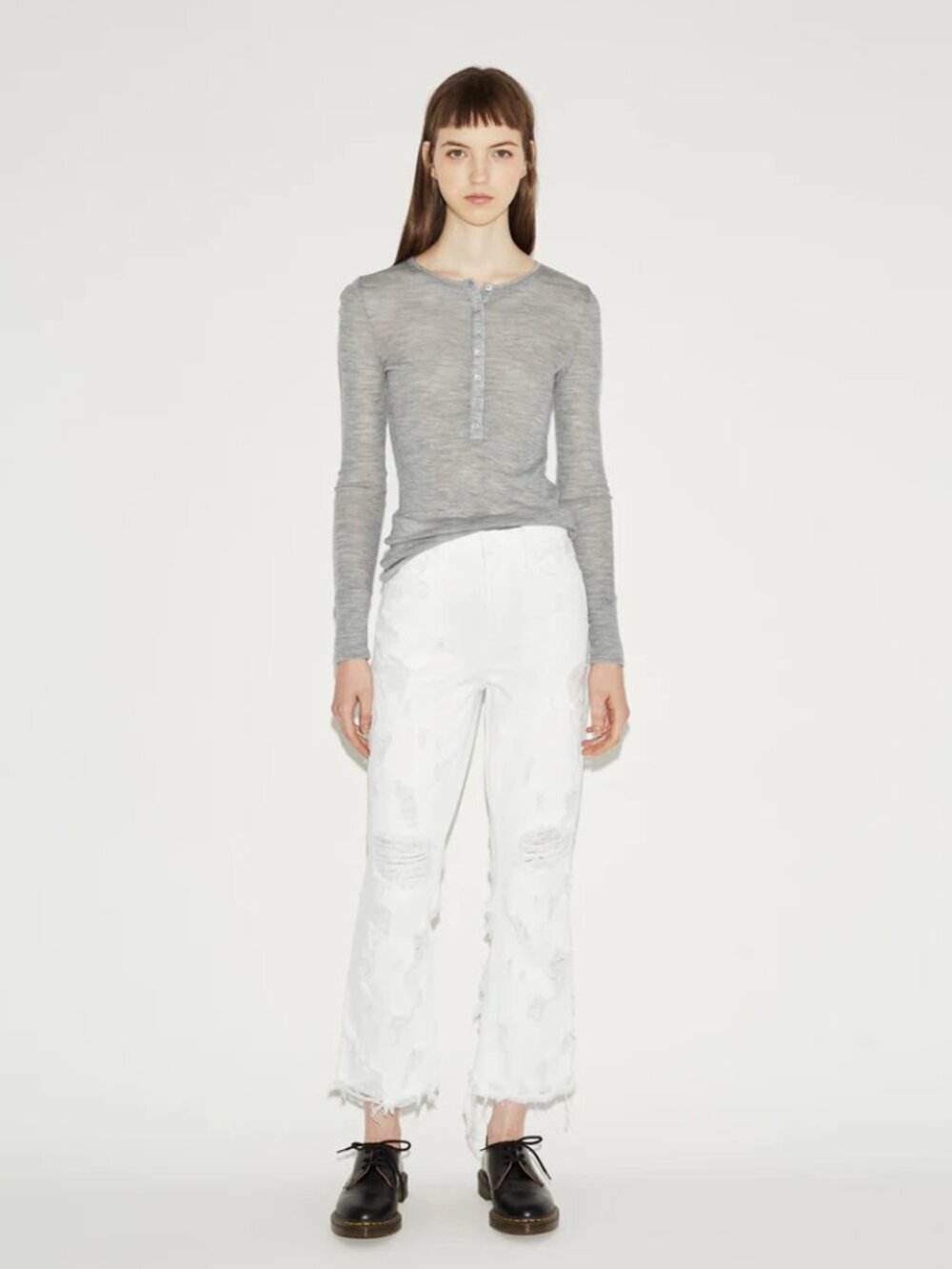 Alexander Wang Grind Jeans Distressed Frayed Denim Pant Straight Leg White 26